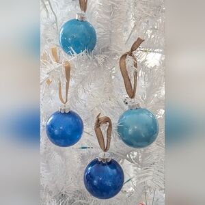 Hand-painted Blue Holiday Ornament Set